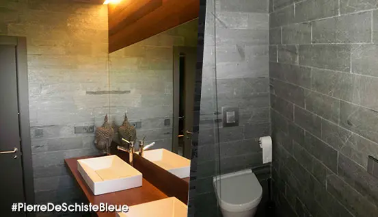 Salle de bain en Dalles de Schiste Sciées et Polies - Badkamer in gezaagde en gepolijste leisteenplaten